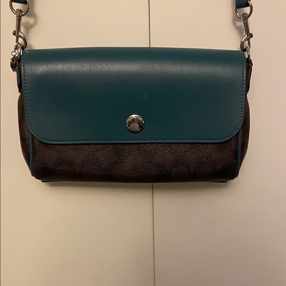 Coach Teal and Brown Reversible Crossbody Bag